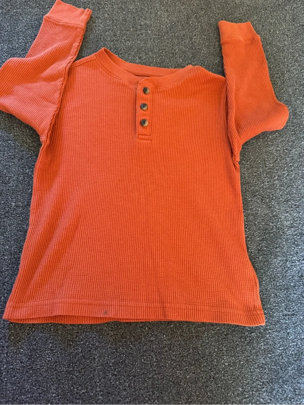 Old Navy Toddler Boy Rust Orange Waffle Knit Thermal Henley Long Sleeve Top 5T